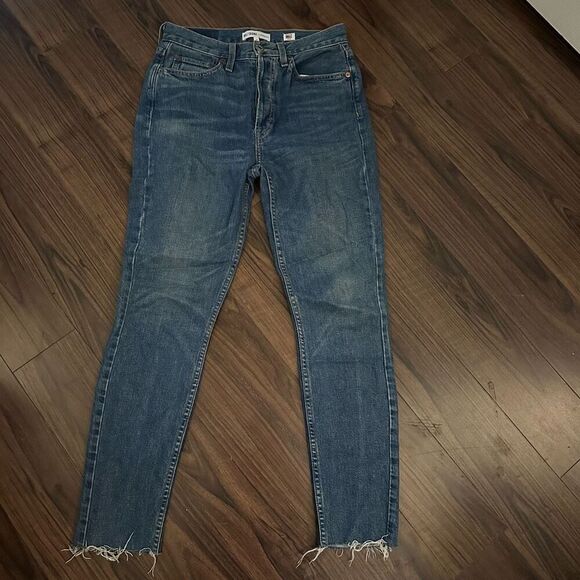 Re/Done high rise ankle crop button fly raw hem 27 jeans - Picture 1 of 13